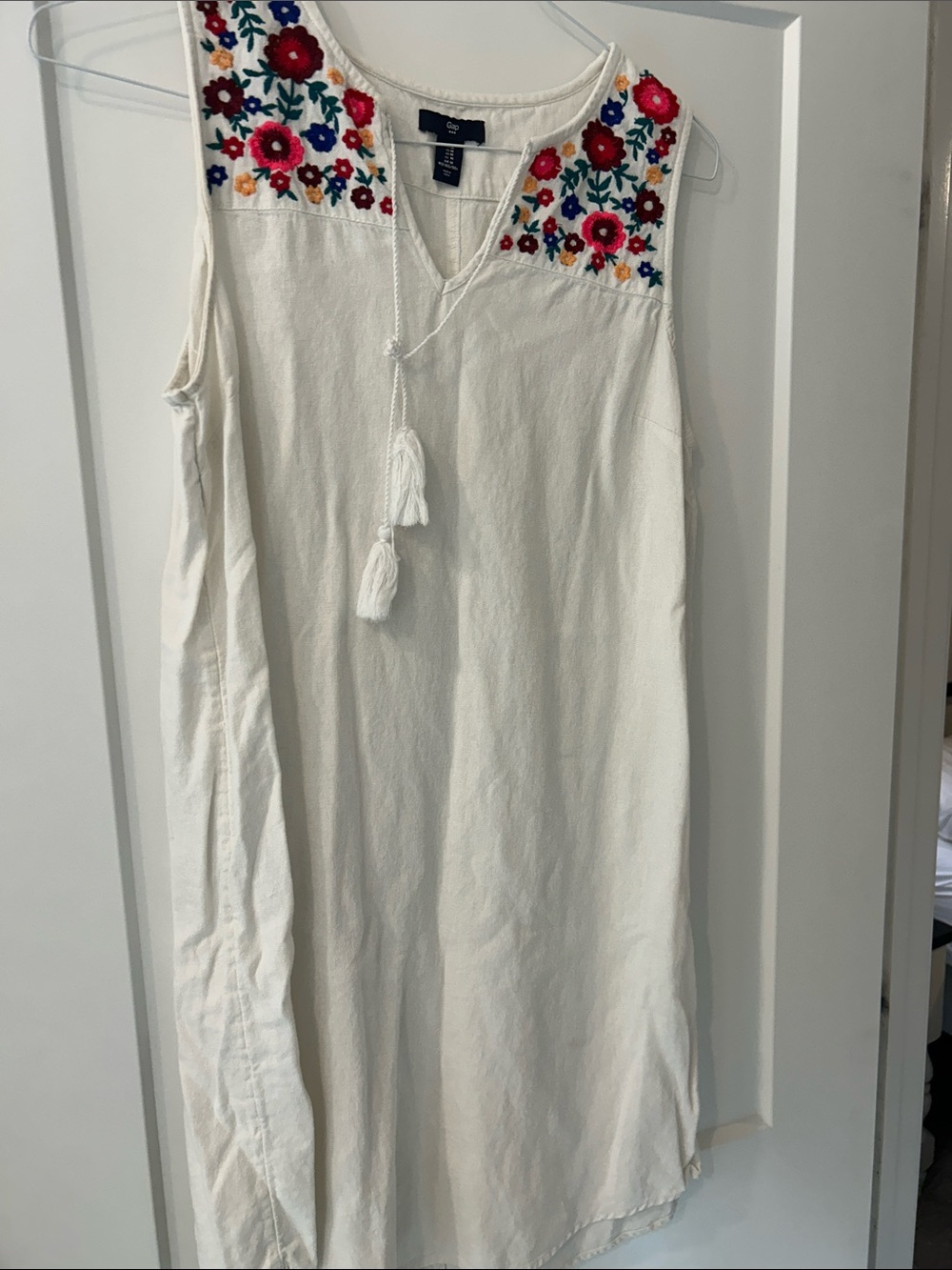 GAP Ivory Sleeveless Mini Dress with Multicolor Floral Embroidery